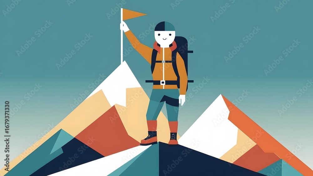Fototapeta premium Mountain Climber Reaching Summit