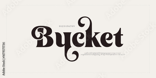 Bucket Elegant alphabet beauty logo font. Classic beautiful Modern luxury Serif Letter Minimal Fashion. Typography decoration logotype fonts, wedding, logos. vector illustration
