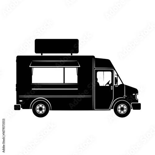 Black silhouette of a food truck isolated on white background silhouette