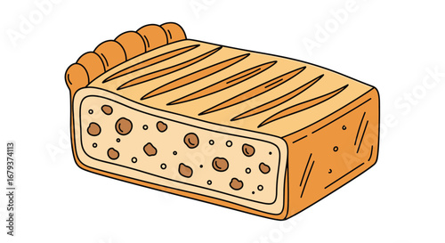 Delicious baked sweet bread loaf with crumbly filling and golden crusty top
