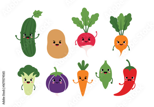Cute cartoon vegetables dancing and having fun together as friends