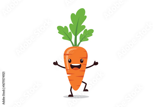 A happy dancing carrot character full of joy and energy