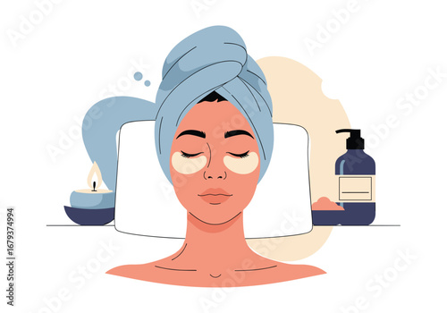 Enjoying a luxurious spa treatment with skincare products and a candle