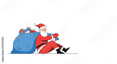 Santa claus sitting down with a sack full of gifts