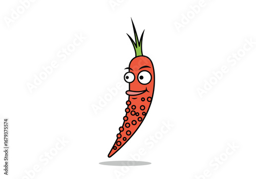 Dancing carrot with googly eyes and spikes having fun on white background