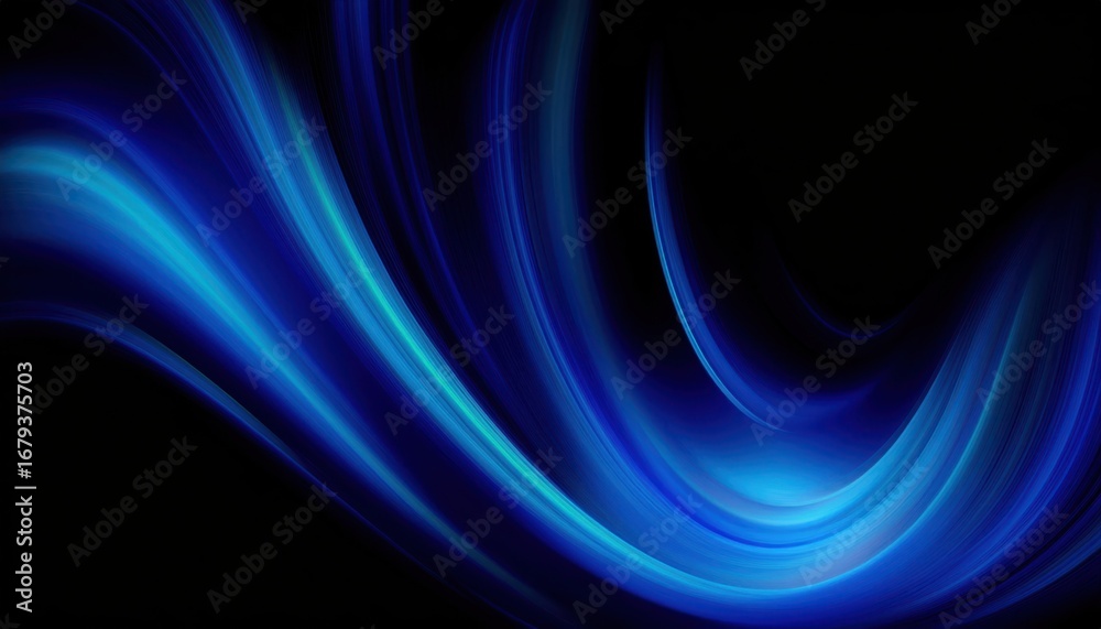 Fototapeta premium vivid cosmic blue light waves with abstract motion flow on dark background ideal for futuristic texture or digital wallpaper