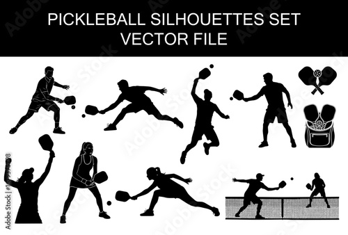 Pickleball Players Silhouettes set, vector file