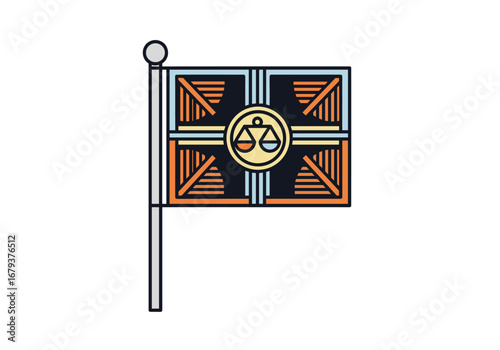 Symbolic representation of justice and law embodied in a flag