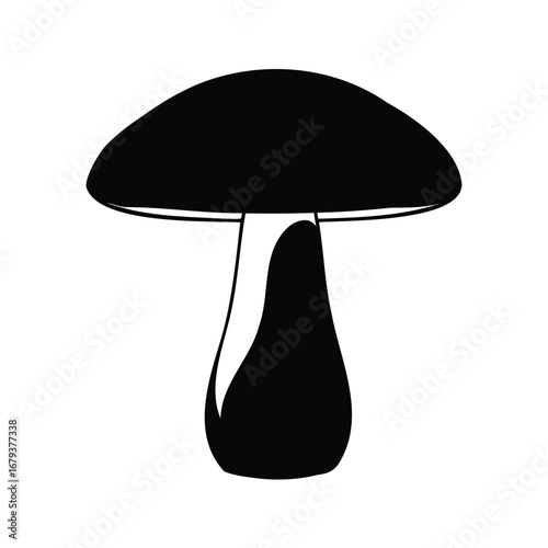 Stylized mushroom illustration, featuring a black silhouette with a simple design, boletus mushroom silhouette vector illustration