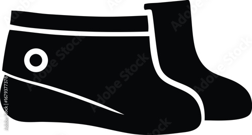 Simple silhouette of two black socks or booties with white accents ideal for footwear fashion and cozy apparel concepts