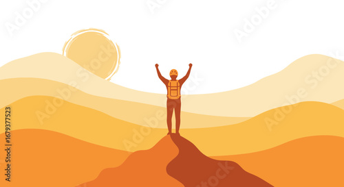 Visualizing the Triumph of Expedition: A Silhouette Reaches Peak After Overcoming Landscape