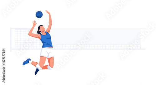Volleyball Player Performing a Powerful Spike, Action Shot Depicting Athletic Energy