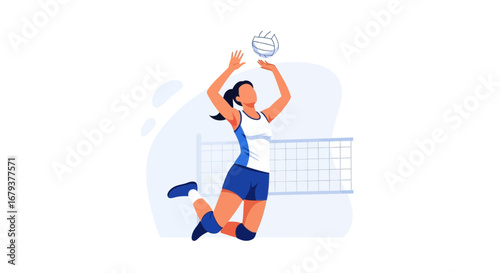 Volleyball Player Spiking Ball With Jumping Action Vector Illustration Design