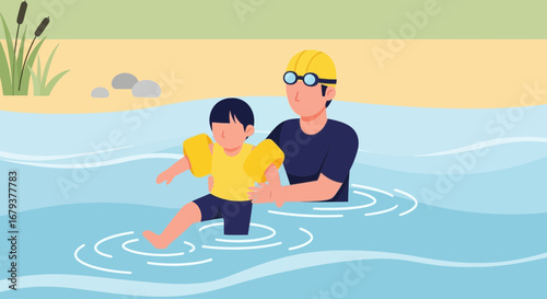 Water Safety Instruction and Swimming Lesson for Young Child with Instructor