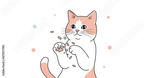 Whimsical Cat Enjoying Floating Shapes And Colorful Decorations With Delightful Expressions