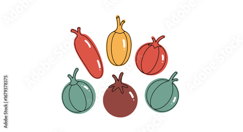 A colorful collection of fresh vegetables arranged in a circular pattern