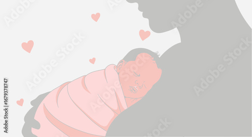 Tender Embrace Depicts Newborn Baby Comforted in Silhouetted Mother's Arms