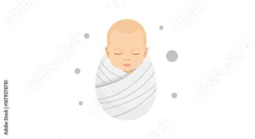 Tender Infant Swathed, Nestled Peacefully, Isolated On White, Minimalist Design