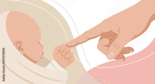 The Gentle Touch: A Tender Depiction of Newborn Connection and Early Bond Creation