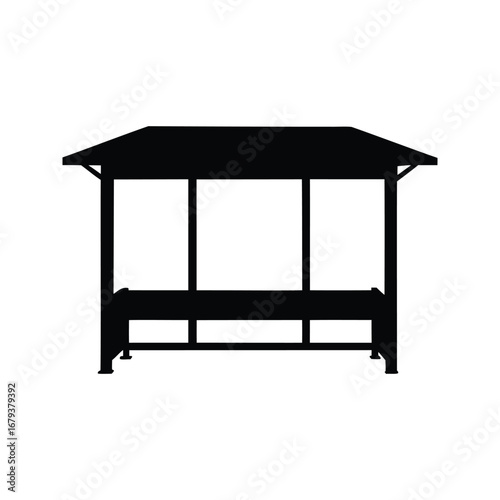 Simple Black Silhouette of a Shelter or Bus Stop on White Background, bus shelter silhouette vector illustration
