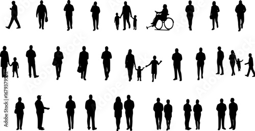 Silhouettes of people for digital model of architecture and urbanism Vector illustration
