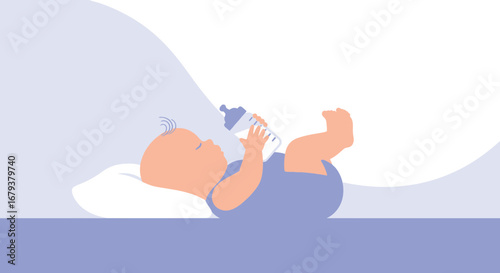 Tranquil Infant Enjoying Bottle: Serene Illustration of Baby Feeding in Peaceful Moments