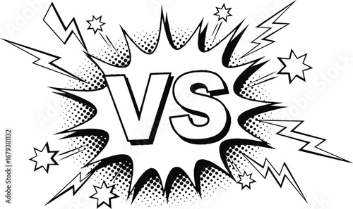 Dynamic 'VS' graphic symbolizing competition and confrontation with a comic book explosion effect