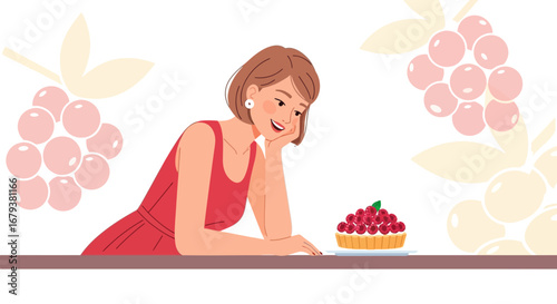 Woman Contemplating Berry Tart Dessert Delight As a Sweet Treat for Special Moments