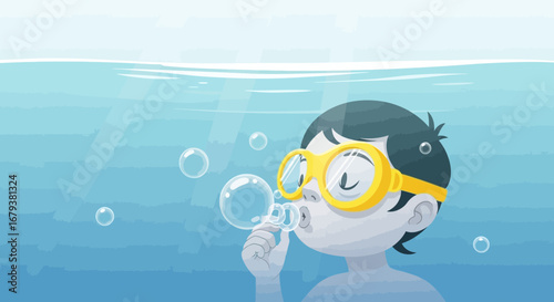Underwater Bubbles Delightfully Expanding From A Child's Mouth, Showing Joyful Moments