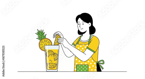 Woman Crafting Refreshing Pineapple Beverage for Dietary Health and Nutritional Wellbeing