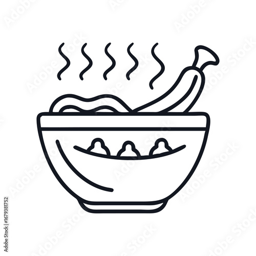 Hot Noodle Soup Bowl with Side Condiment, a Steaming Delicious Meal, chili bowl icon vector illustration