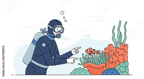 Underwater Exploration: A Diver's Observation of Coral Reefs and Colorful Fish