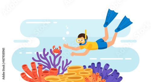Underwater Exploration: A Joyful Diver Interacting With Marine Life In The Ocean