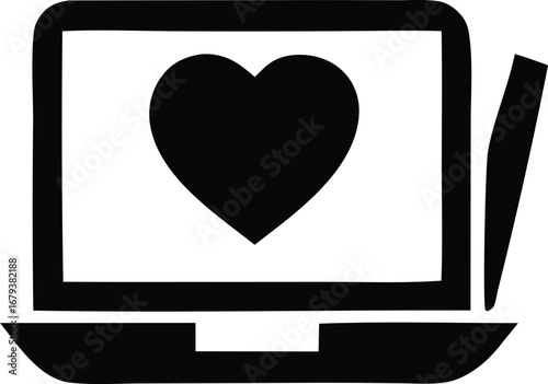 Digital heartwriting laptop icon representing online romance creative expression and digital storytelling with a stylus symbolizing artistic input for love and connection