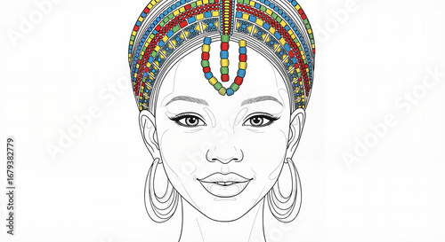 african girl with traditional head beads	

