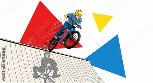 Vector illustration of a cyclist performing a trick on the BMX bike, graphic style