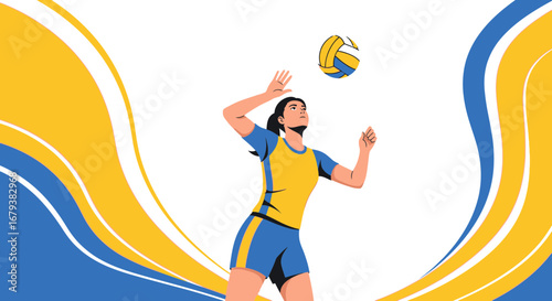 Vector illustration of a female volleyball player in action setting the ball in the air