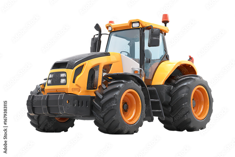 Naklejka premium Powerful yellow tractor isolated on black background