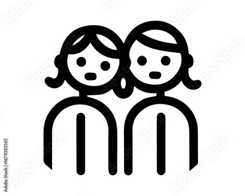 Two figures side by side with simple outlined faces and bodies representing connection or partnership