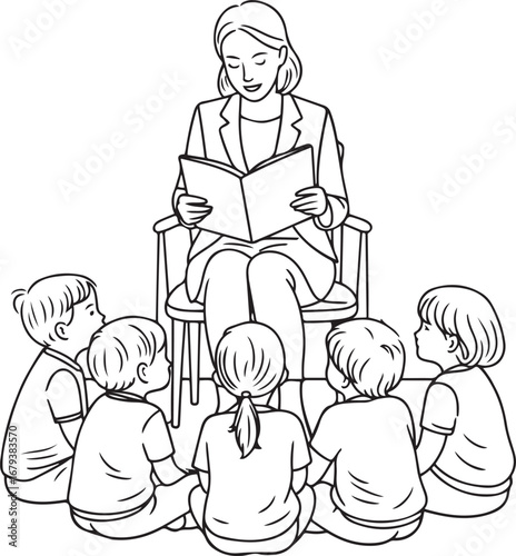 Teacher reading book children storytime classroom preschool education kids