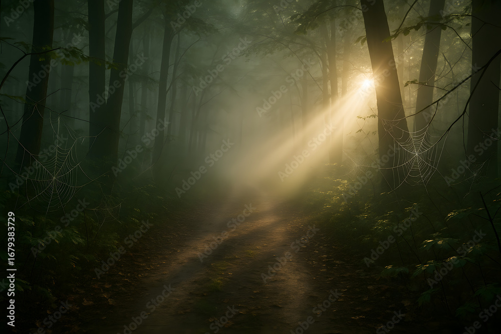 Naklejka premium Sentier Brumeux Ensoleille