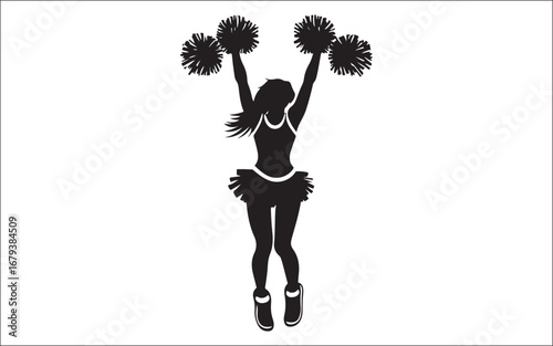 Cheerleader Silhouette with Pom Poms  Cheer Dance Spirit Vector Clipart
