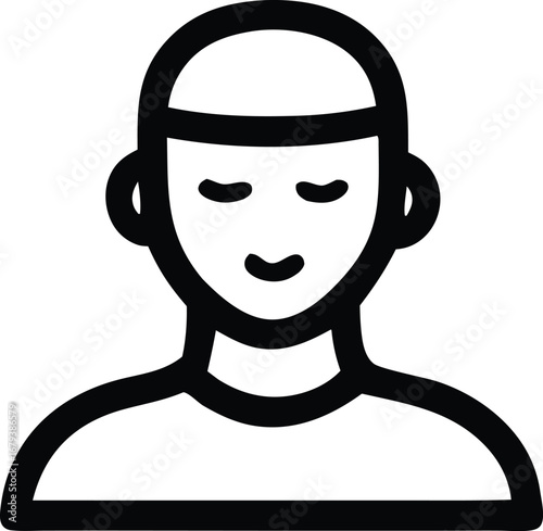 Simple line art icon of a person with closed eyes and a cap representing health wellness and mindfulness