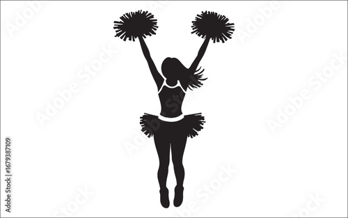 Cheerleader Silhouette with Pom Poms  Cheer Dance Spirit Vector Clipart