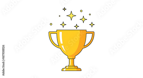 Simple Outline Gold Trophy Cup with Sparkling Star Element Decoration