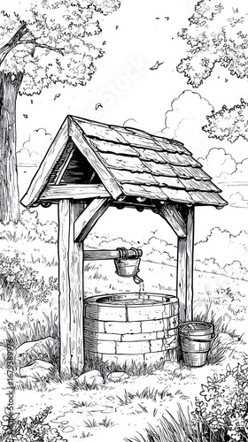 Vintage well in outdoor setting