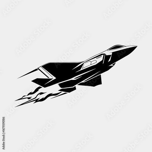 Fighter Jet Silhouette Graphic Retro Design, Aircraft Fighter Plane Icon Symbol Black Design