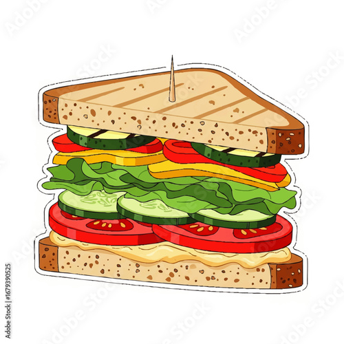 Vibrant stacked vegetable sandwich bursting with fresh ingredients and healthy flavor for a delicious meal