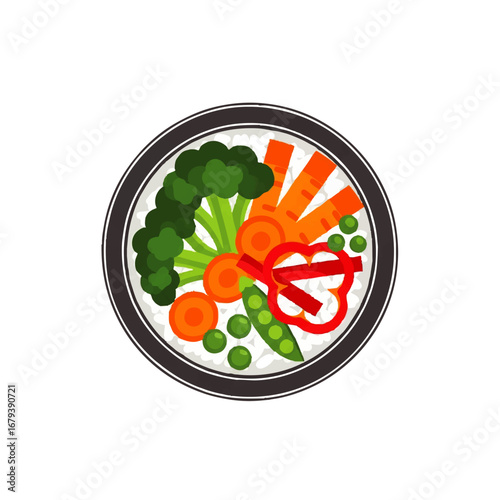 Vibrant bowl of healthy rice and fresh vegetables, a delicious and nutritious meal.