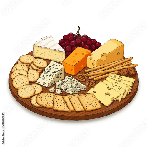 Delicious cheese board platter with grapes, crackers, and walnuts for elegant entertaining